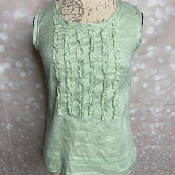 Andrea Jovine Tops - Andrea Jovine Green Linen Sleeveless Top